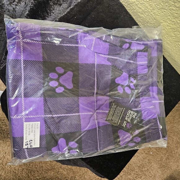 The Animal Rescue Size 3X Purple plaid paw print pajama pants, elastic tie waist - Picture 2 of 4